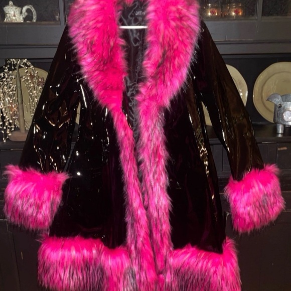 Jaded London Jackets & Blazers - Widow Vinyl Faux Fur Coat ( XXL)